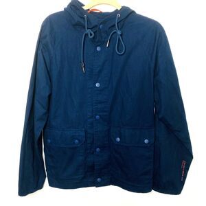 Denim and Flower Ricky Singh Navy Blue Snap Buttons Cotton Hooded Jacket Sz S